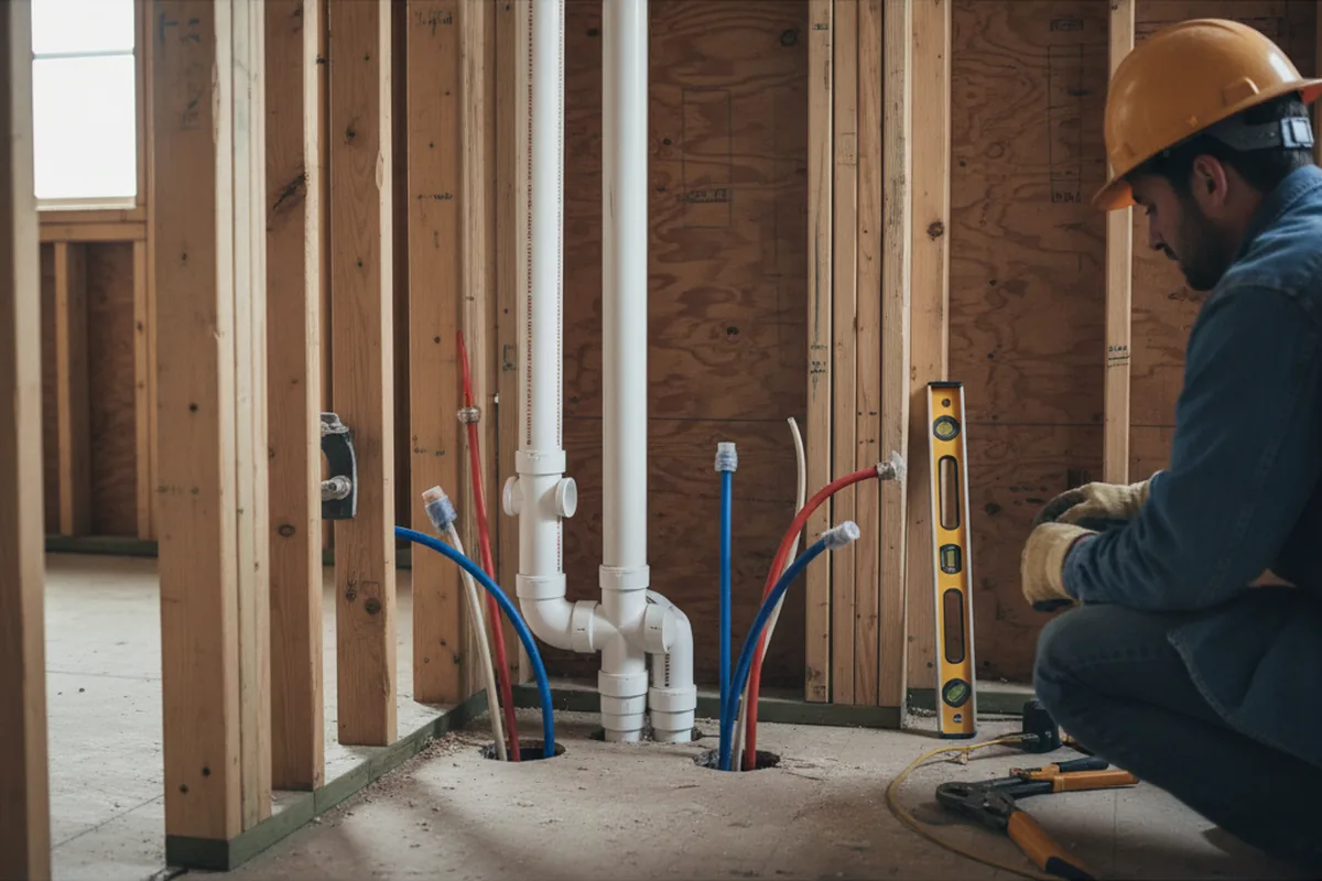 Drain and supply rough-in during Leak Detection in South Windham
